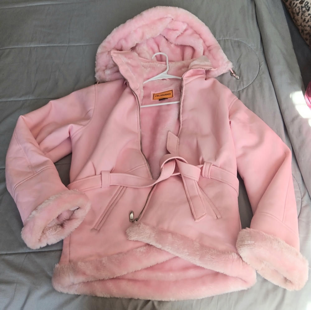 Pink Faux Fur Trimmed Jacket